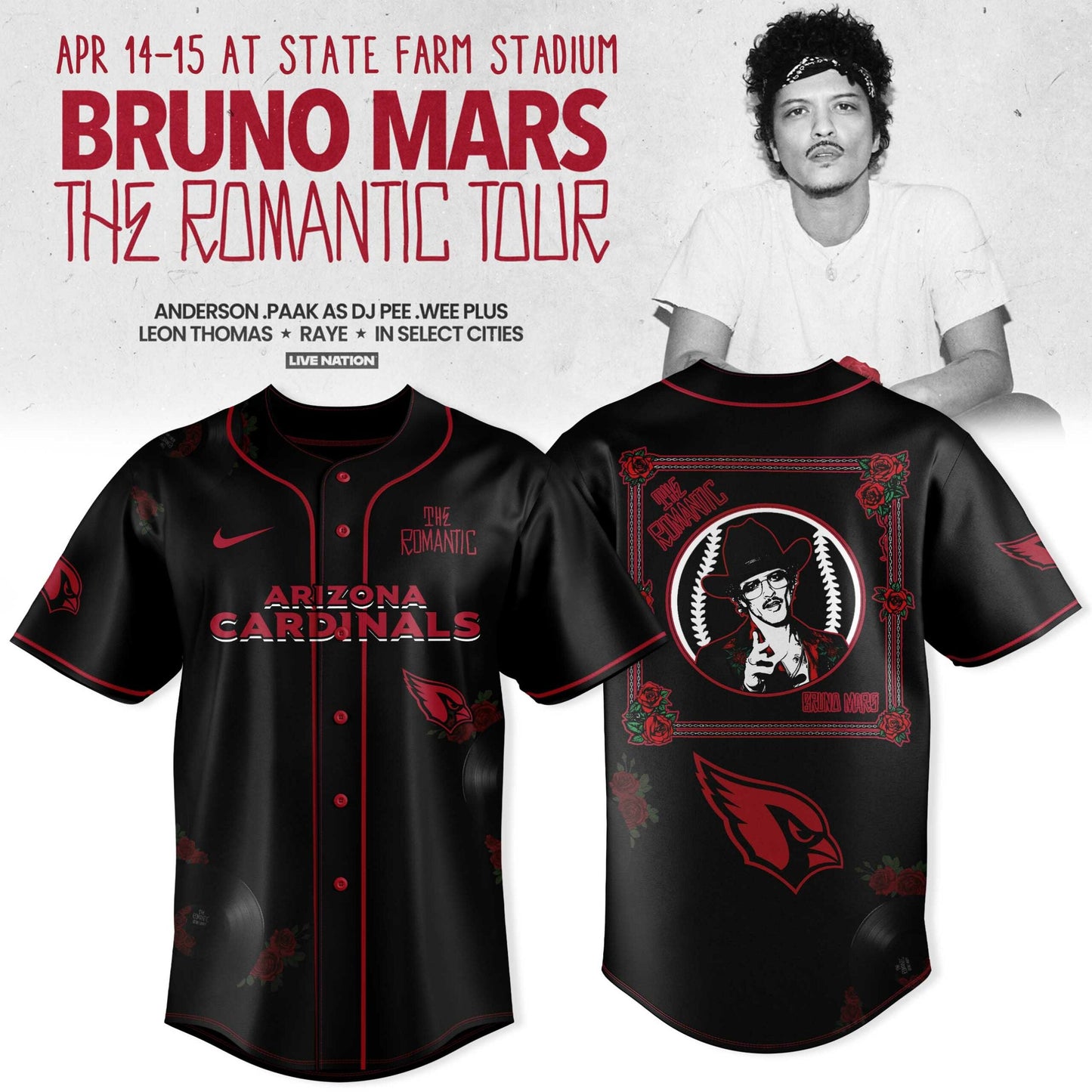 Arizona Cardinals x Bruno Mars “ The Romantic Tour 2026 Jersey
