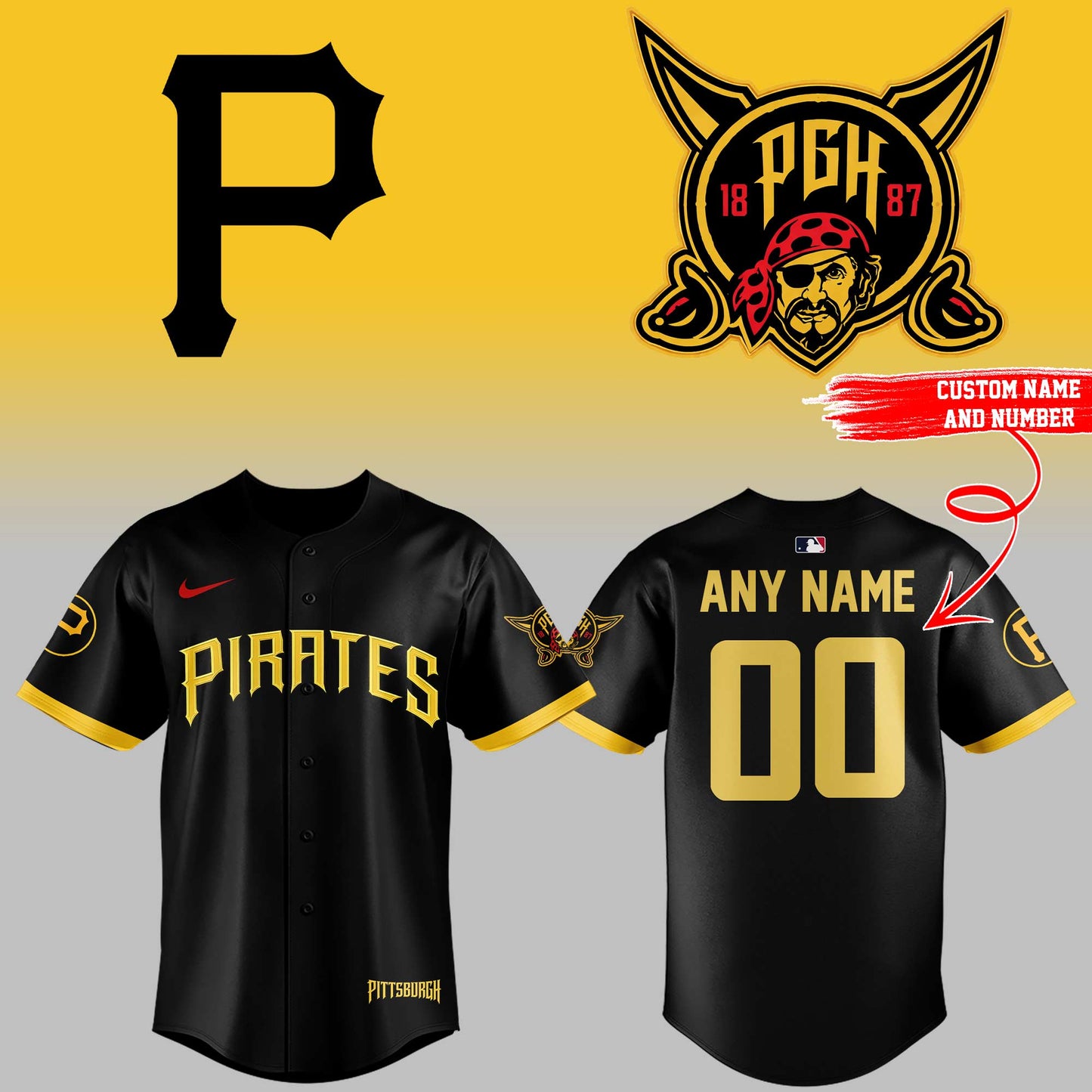 Limited Edition City Connect Jersey Pittsburgh Pirates - Custom Name, Custom Number