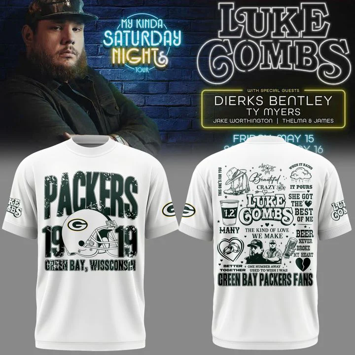 Special Edition My Kinda Saturday Night Tour - Luke Combs x Green Bay Packers T-Shirt