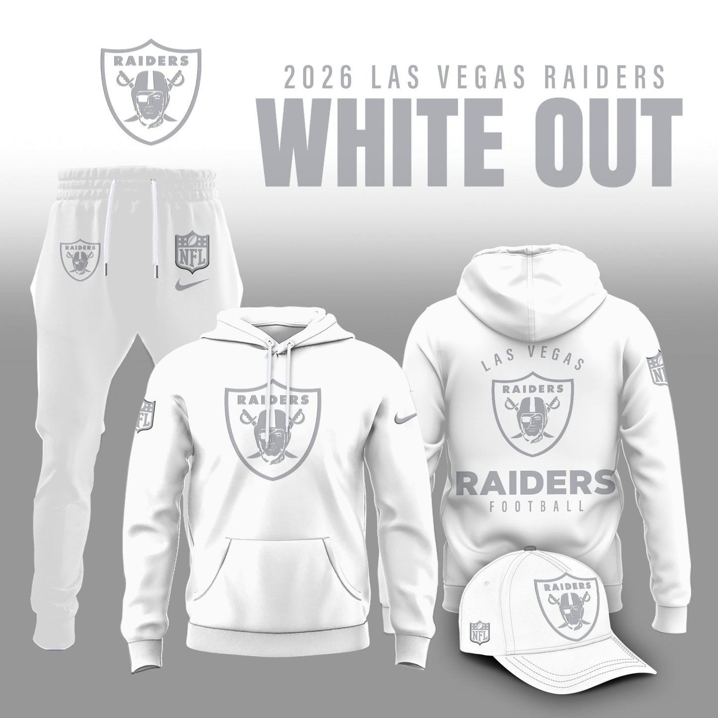 Las Vegas Raiders 2026 White Out Limited Edition Hoodie