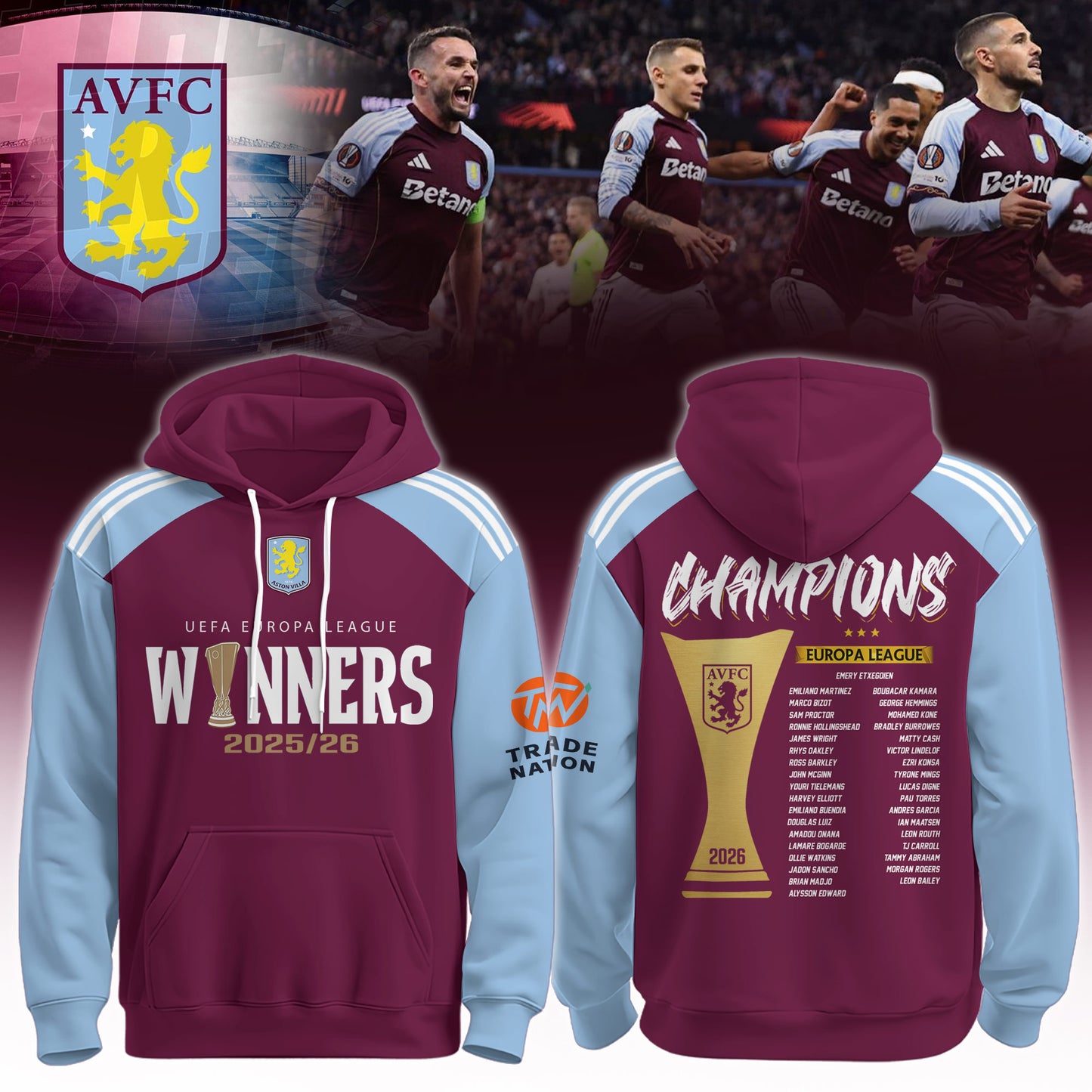 Aston Villa Champions Europa League 25/26 Hoodie
