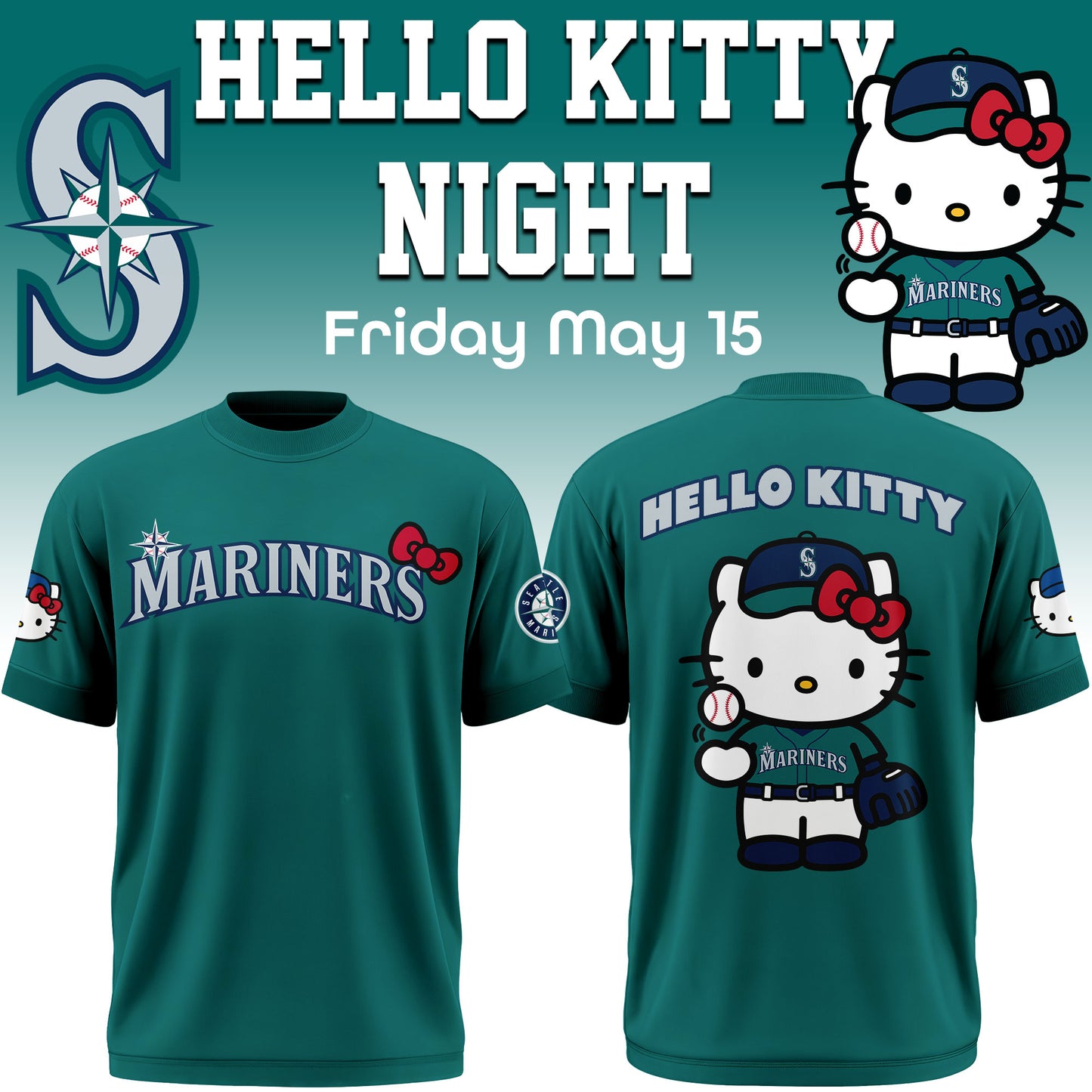 Limited Edition Seattle Mariners x Hello Kitty Night Tshirt 2026