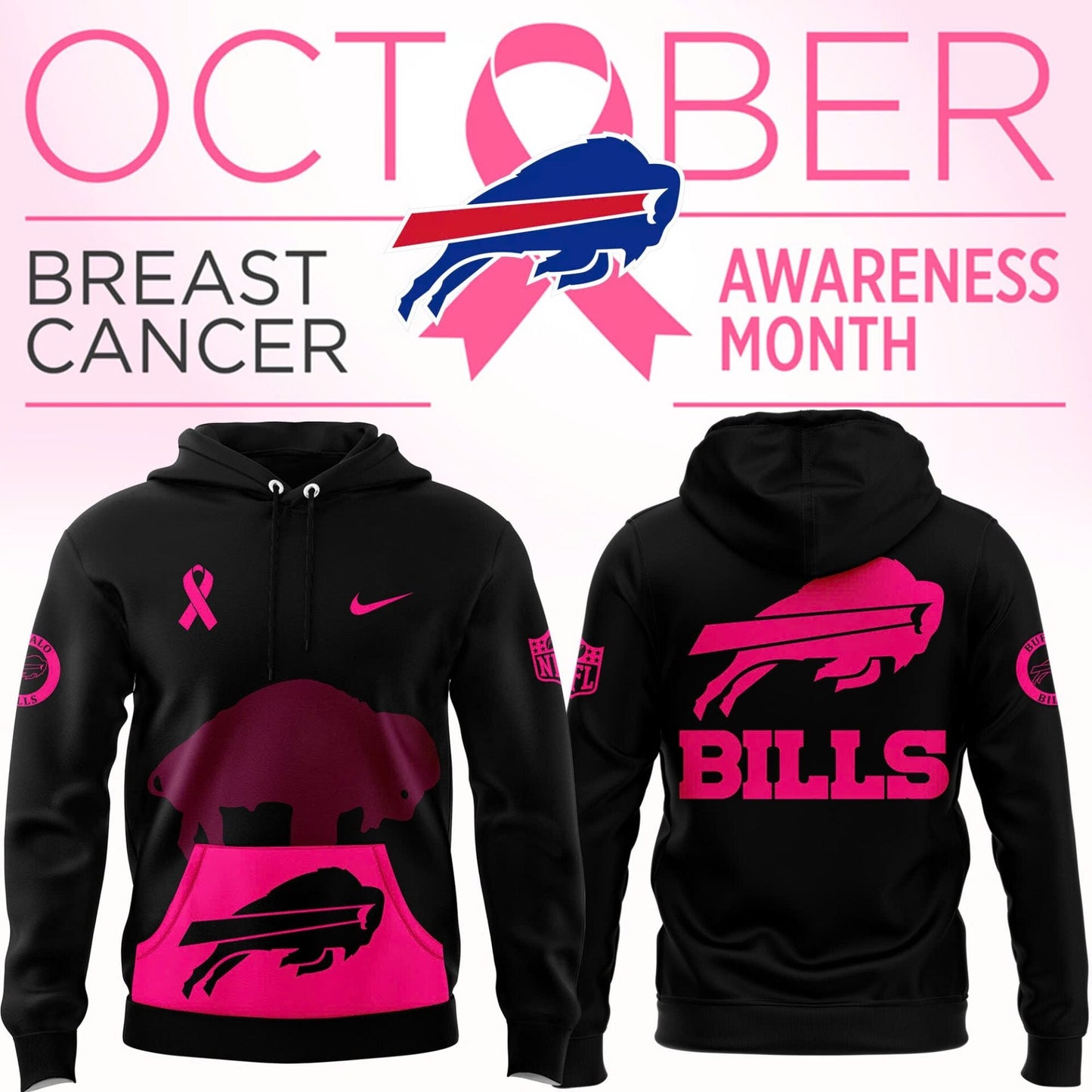 Limited Edition Black Buffalo Bills 2025 NFL Crucial Catch Club Pullover Hoodie