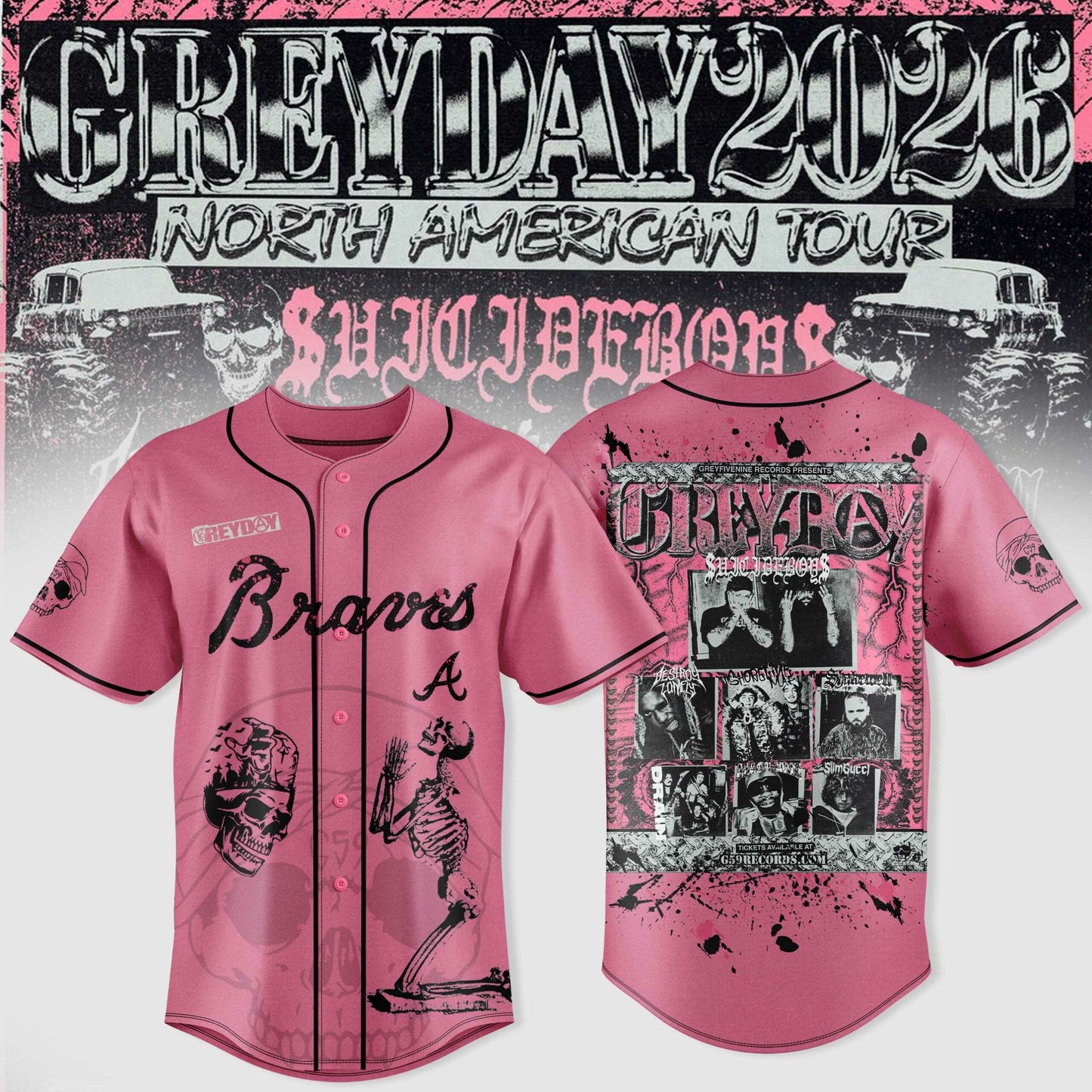 Atlanta Braves X $uicideboy$ Greyday 2026 “ North American Tour Jersey