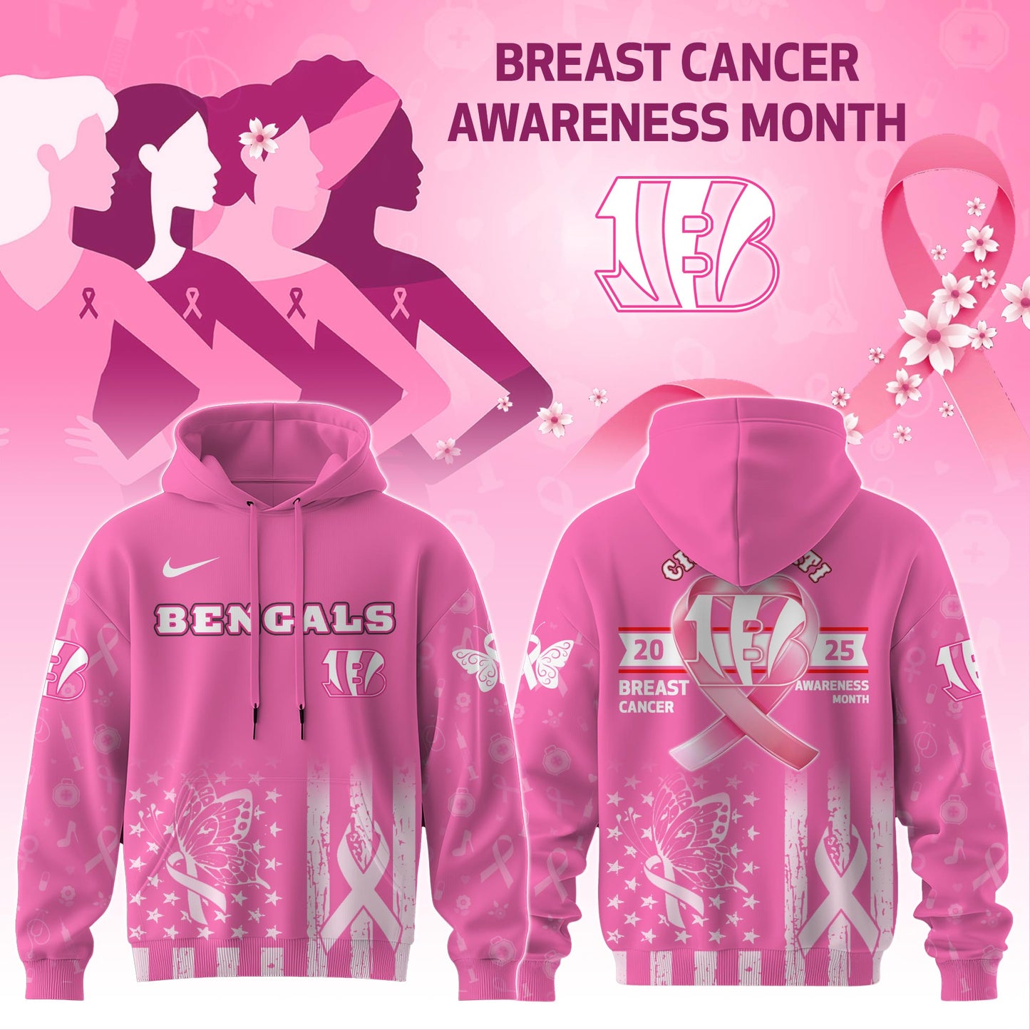Cincinnati Bengals Special Breast Cancer Awareness Month Limited Edition Hoodie 2025