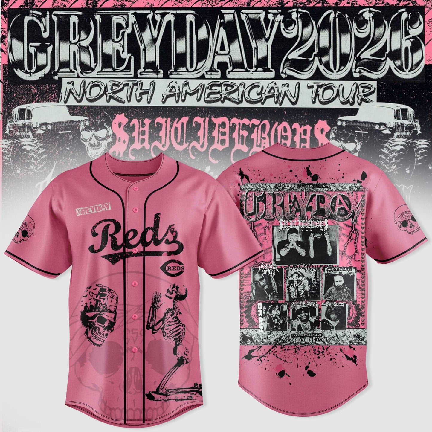 Cincinnati Reds X $uicideboy$ Greyday 2026 “ North American Tour Jersey