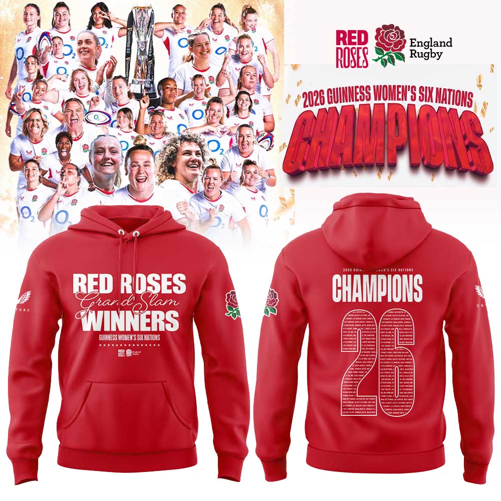 England Red Roses 2026 W6N Grand Slam Winners Graphic Champions Limited Hoodie Red V2
