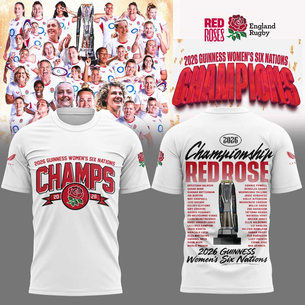 England Red Roses 2026 W6N Grand Slam Winners Graphic Champions Shirt White