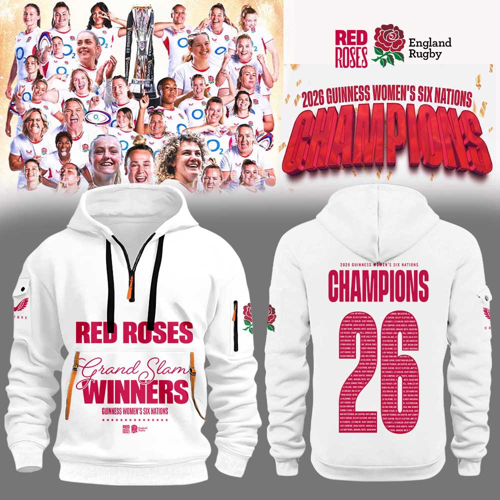 England Red Roses 2026 W6N Grand Slam Winners Graphic Champions Limited Hoodie White V2