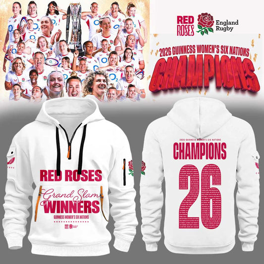 England Red Roses 2026 W6N Grand Slam Winners Graphic Champions Limited Hoodie White V2