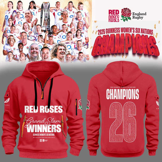 England Red Roses 2026 W6N Grand Slam Winners Graphic Champions Limited Hoodie Red V2