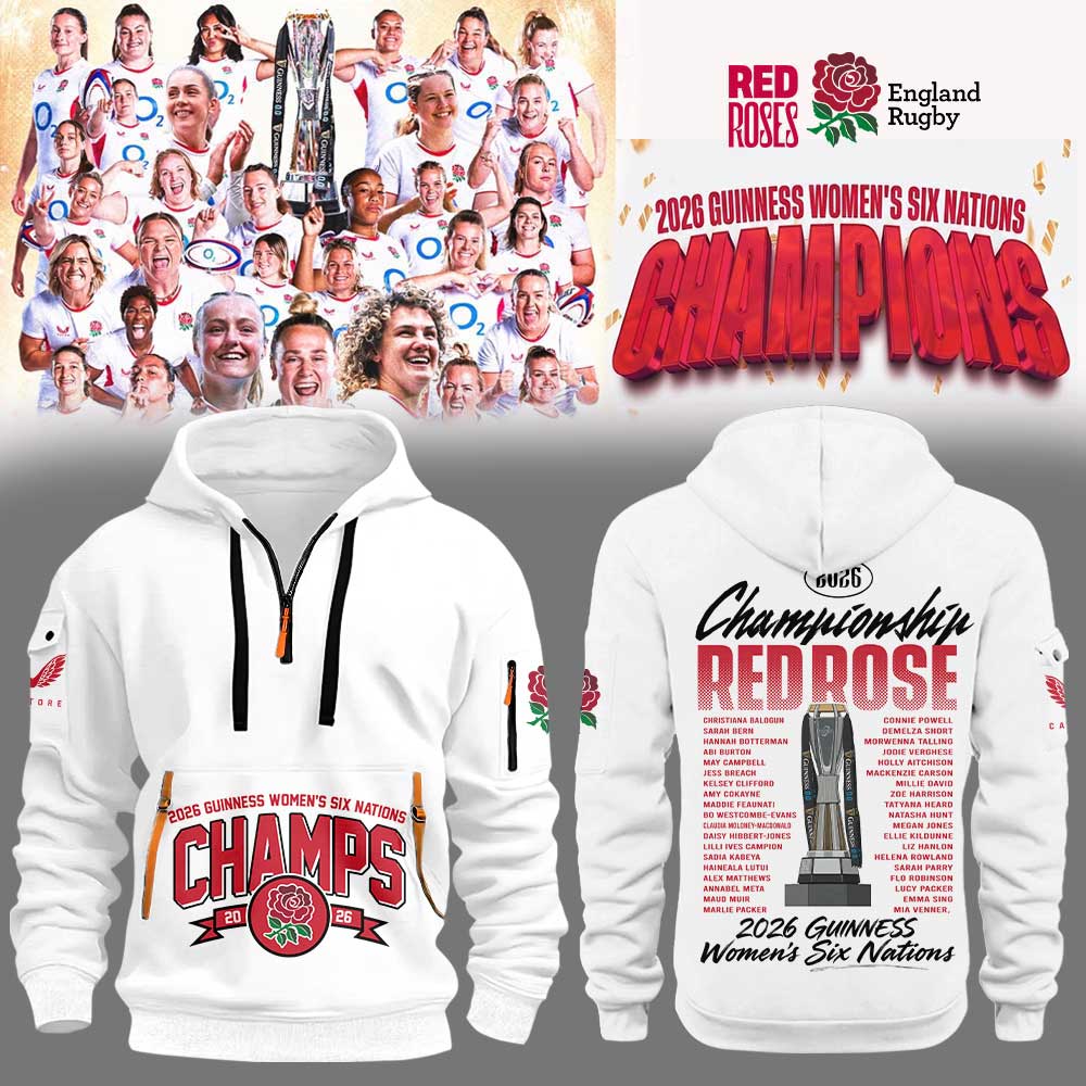 England Red Roses 2026 W6N Grand Slam Winners Graphic Champions Limited Hoodie White