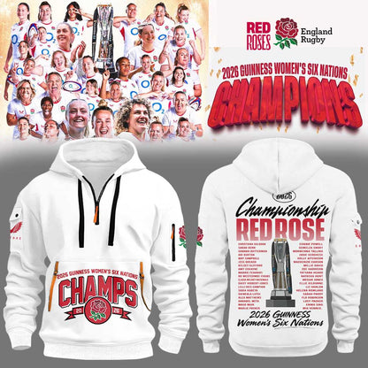 England Red Roses 2026 W6N Grand Slam Winners Graphic Champions Limited Hoodie White