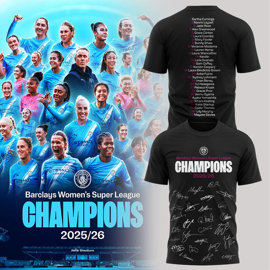 Manchester City Women Our incredible journey to the 2025/26 WSL title WSL CHAMPIONS! Shirt Black V3