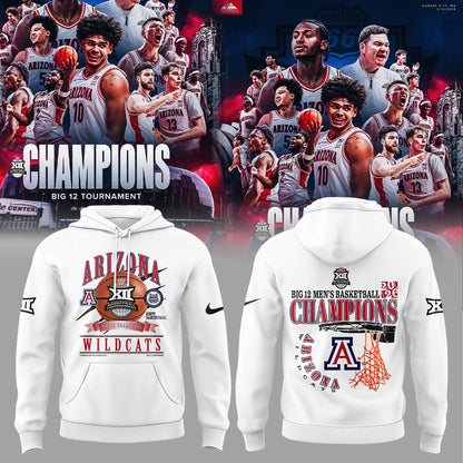 A Wildcats 2026 Big 12 Men™s Basketball Tournament Championship White Hoodie