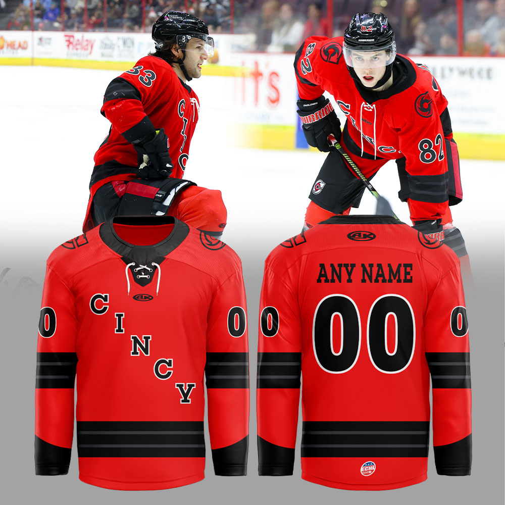 Cincinnati Cyclones 2025-2026 Red Game Hockey Jersey Custom Name, Number