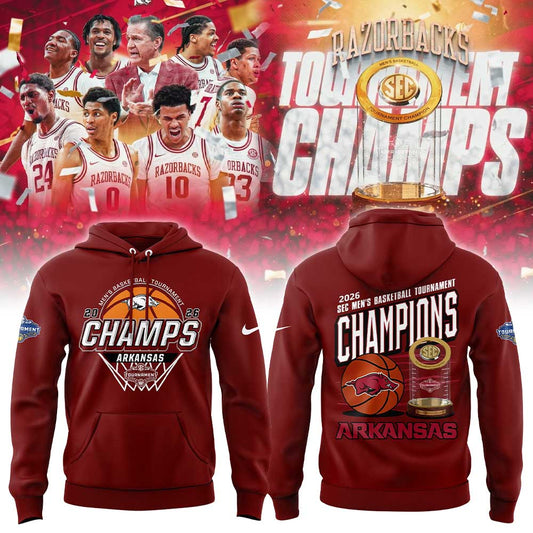 A Razorbacks Basketball 2026 SEC Men™s Basketball Tournament Champions Red Hoodie V3