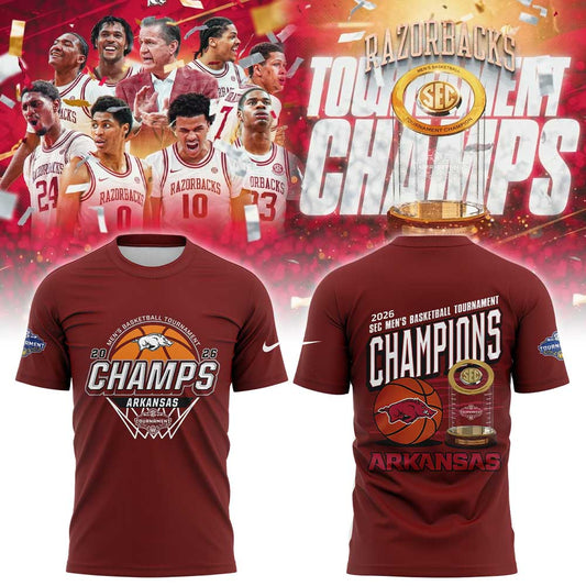 A Razorbacks Basketball 2026 SEC Men™s Basketball Tournament Champions Red Shirt V3