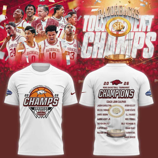 A Razorbacks Basketball 2026 SEC Men™s Basketball Tournament Champions White Shirt