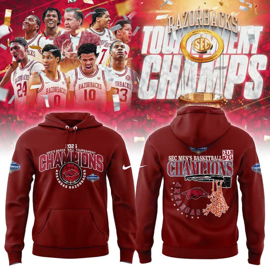 A Razorbacks Basketball 2026 SEC Men™s Basketball Tournament Champions Red Hoodie V2