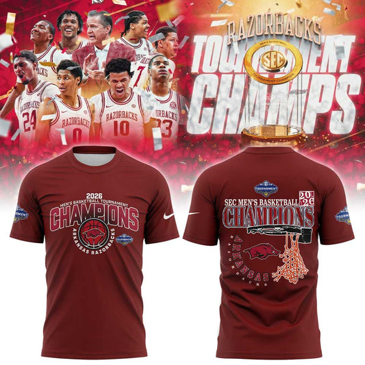 A Razorbacks Basketball 2026 SEC Men™s Basketball Tournament Champions Red Shirt V2