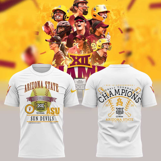 Arizona State Sun Devils 2026 Big 12 Softball Tournament Champions Locker Room Shirt White V2