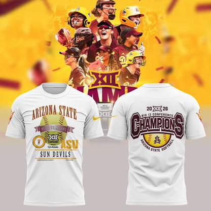 Arizona State Sun Devils 2026 Big 12 Softball Tournament Champions Locker Room Shirt White