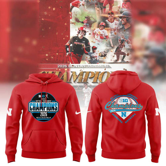 Nebraska Softball 2026 BIG TEN TOURNAMENT CHAMPIONS Hoodie Red V2