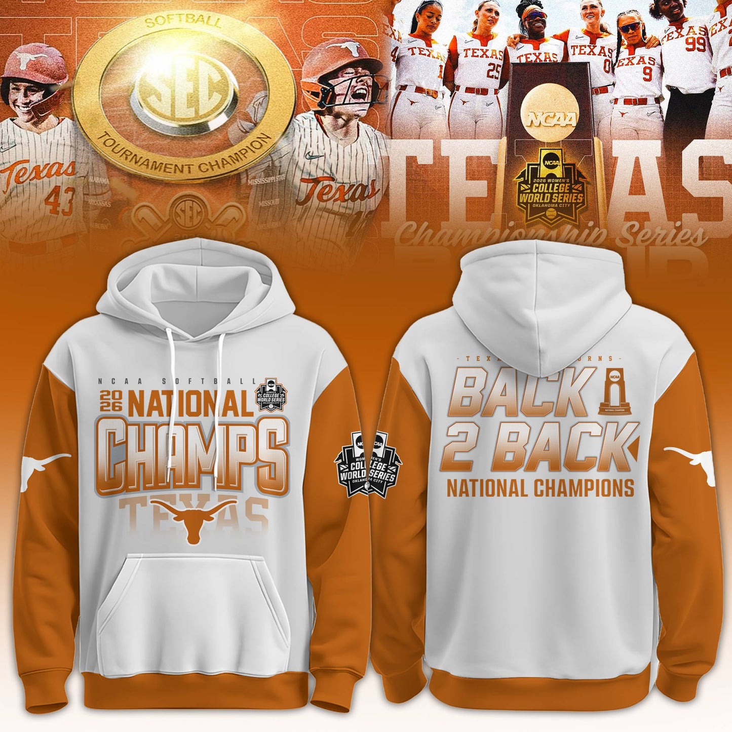 Texas Longhorns Softball 2026 NCAA National Champions Locker Room Hoodie