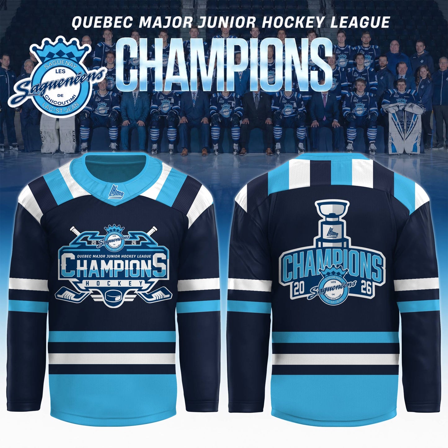 Chicoutimi Saguenéens 2026 QMJHL Champions Hockey Jersey Limited Edition