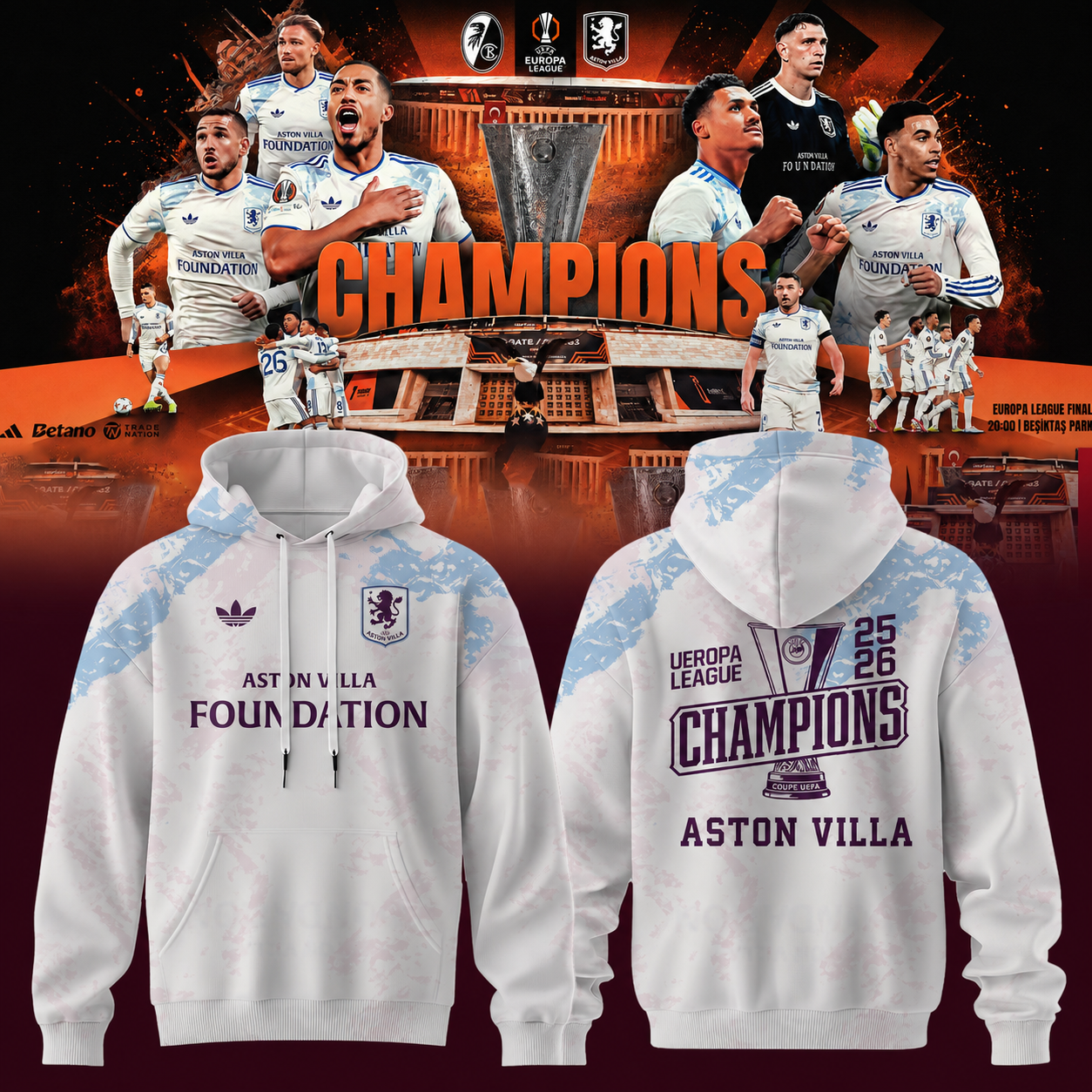 Aston Villa Champions Europa League 25/26 Hoodie