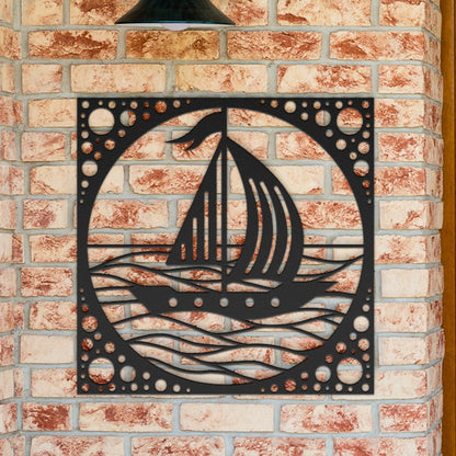 Sail Boat Metal Sign, Sea Waves Wall Decor, Sail Boat in Ocean Metal Sign, Decorative Sea View Wall Art, Wall Hanging Sea Metal Decor