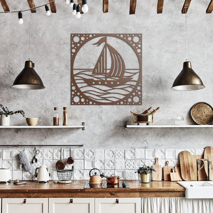 Sail Boat Metal Sign, Sea Waves Wall Decor, Sail Boat in Ocean Metal Sign, Decorative Sea View Wall Art, Wall Hanging Sea Metal Decor