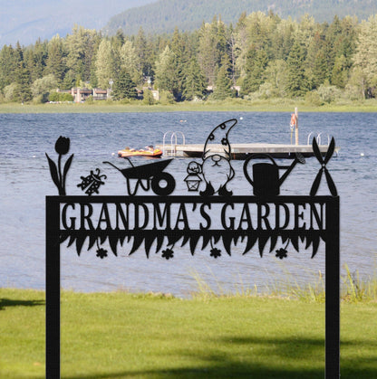 Personalized Garden Sign,Custom Metal Gnome Sign,Garden Metal Art,Sign With Stake,Garden Decor,Yard Decor,Grandma's garden Gift,Garden Stake