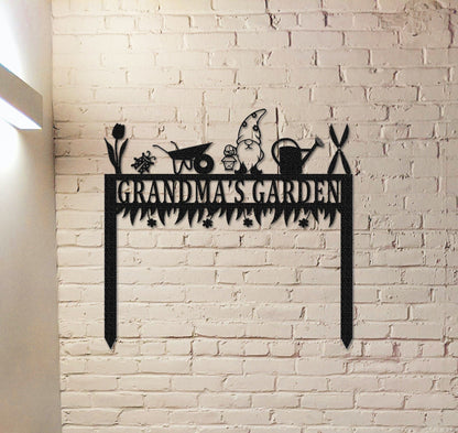 Personalized Garden Sign,Custom Metal Gnome Sign,Garden Metal Art,Sign With Stake,Garden Decor,Yard Decor,Grandma's garden Gift,Garden Stake