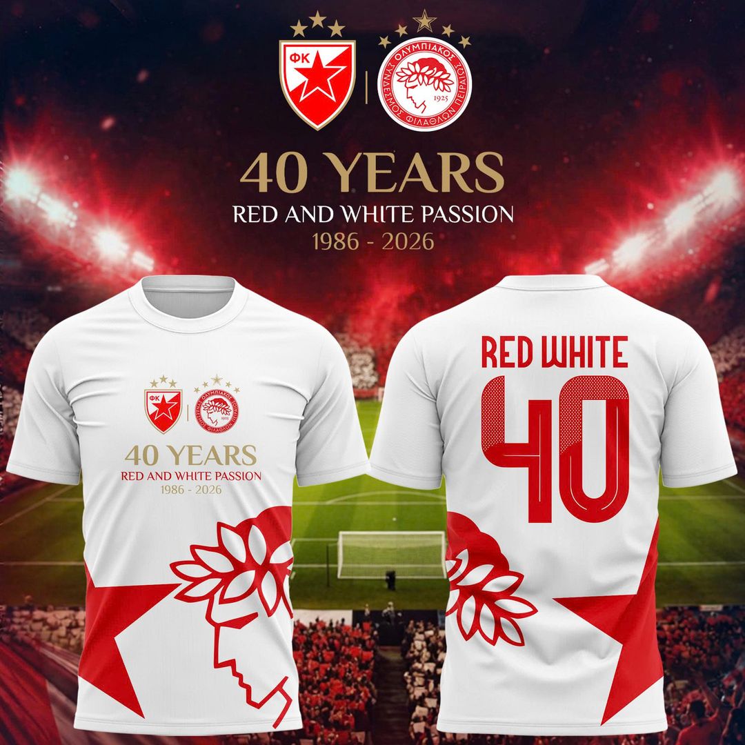 Olympiacos FC 40 Years of Red & White Passion Anniversary T-Shirt