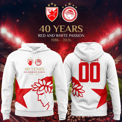 (Custom Name/Number) FK Crvena Zvezda Years of Red & White Passion Anniversary Hoodie