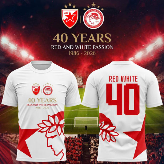 FK Crvena Zvezda 40 Years of Red & White Passion Anniversary T-Shirt