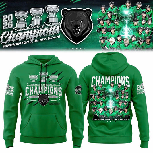 Binghamton Black Bears 2026 Commissioner’s Cup Champions Green Hoodie