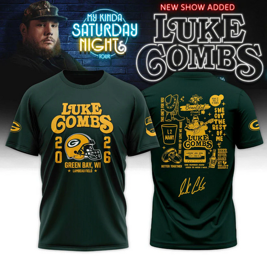 Limited Edition Luke Combs x Green Bay Packers - My Kinda Saturday Night Tour Country Music 2026 T-Shirt