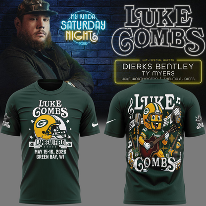 Limited Edition Luke Combs x Green Bay Packers - My Kinda Saturday Night Tour Country Music 2026 T-Shirt