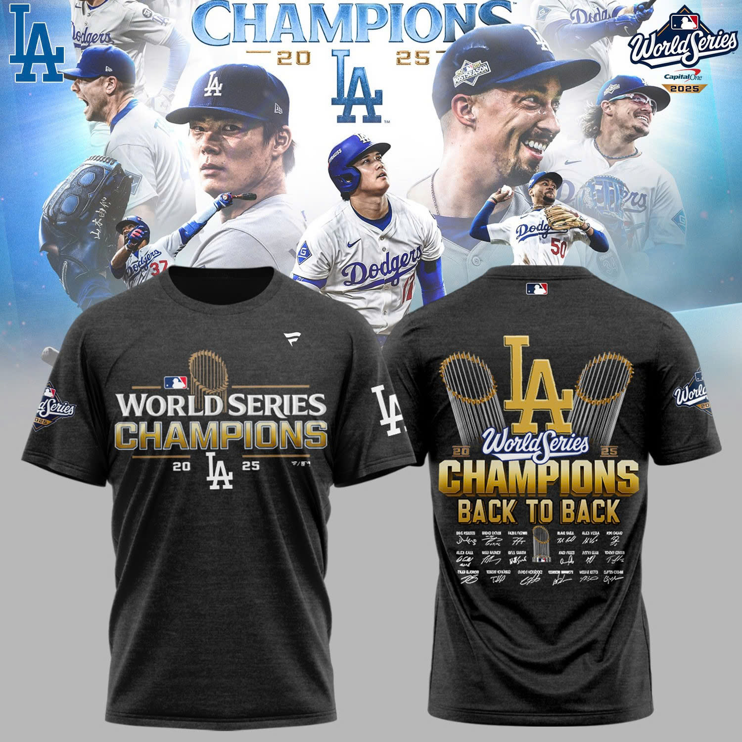 Los Angeles Dodgers Back to Back 2025 World Series Champions Combo Shirt
