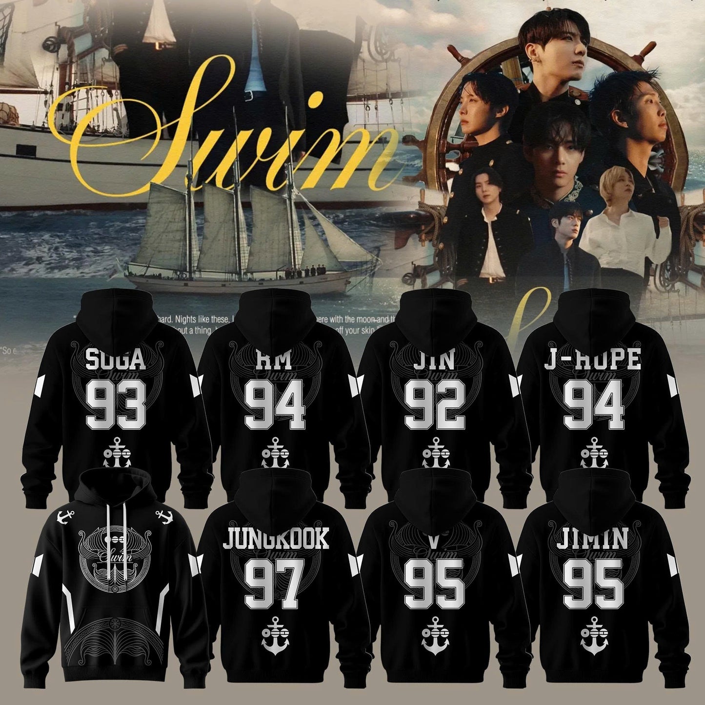 BTS “ Swim Arirang Album Mixed Mesh Hoodie